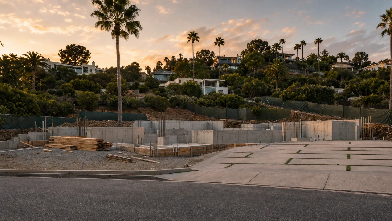 Concrete foundation and stem walls poured on the same lot
