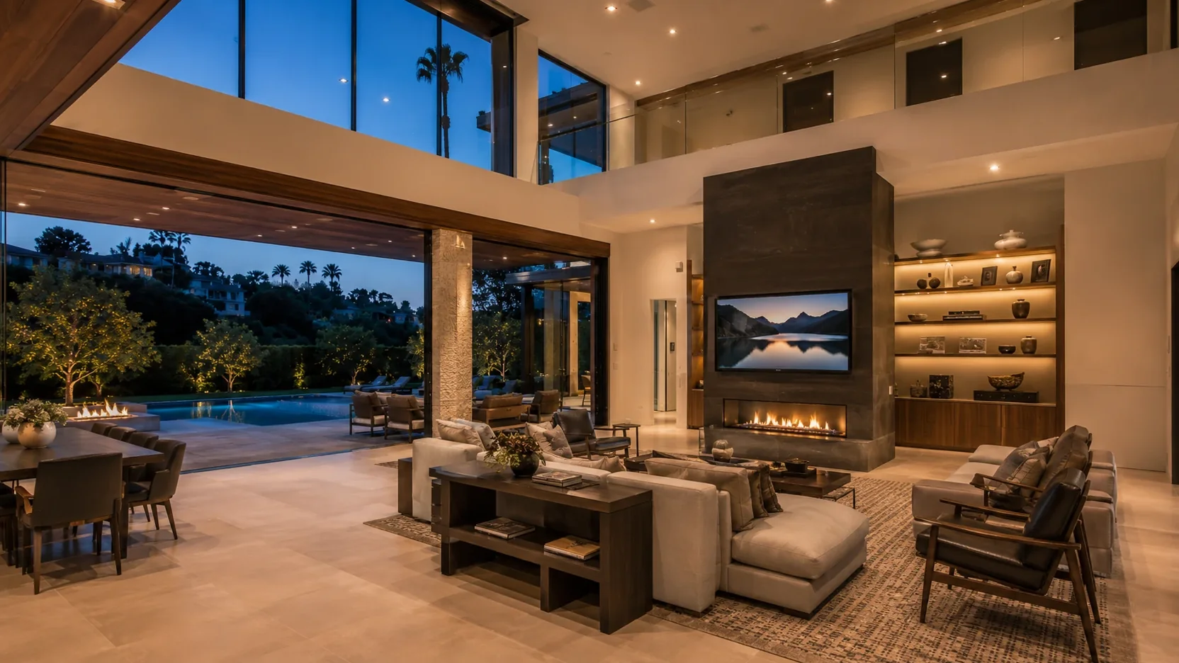Remodeled great room with stone fireplace