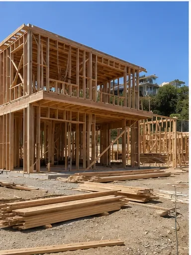 Two story wood framing in progress