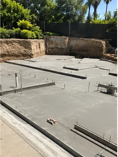 Finished concrete slab with anchor bolts